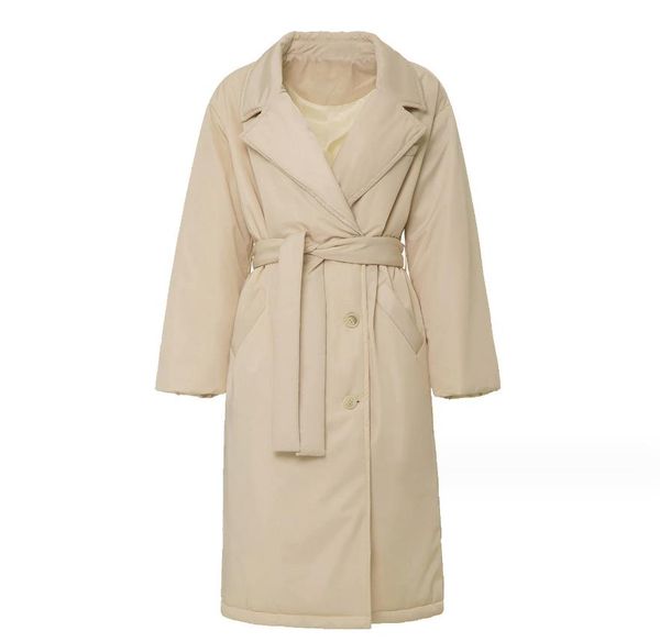 

2023 autumn and winter temperament commuter fashion simple lapel long with belt padded jacket, Black