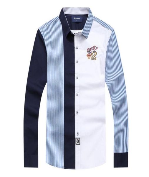 

faconnable men039s casual patckwork full shirts brand embroidery social homme striped shirt camisa hombre masculina chemise 384833100, White;black