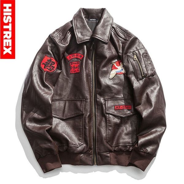 

men's leather faux leather histrex embroidery japanese crane motorcycle leather jacket men chinese kanji style goodness jackets black b