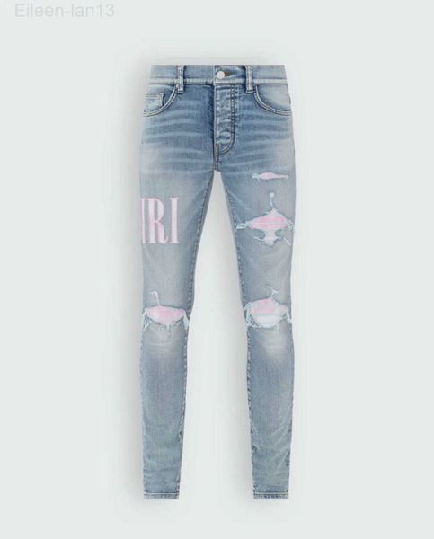 

designer men's jeans split denim pants mens slim fit jeans casual hip hop button pant men elastic pants women's hole slim purple j, Blue
