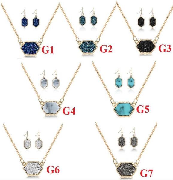 

oval drusy druzy necklace dangle earrings jewelry set gold plated druse choker women wedding party4437473, Silver