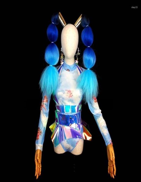 

stage wear nightclub gogo dance costume bodysuit pole clothes party outfit exaggerated wig rave festival clothing vdb15414781728, Black;red