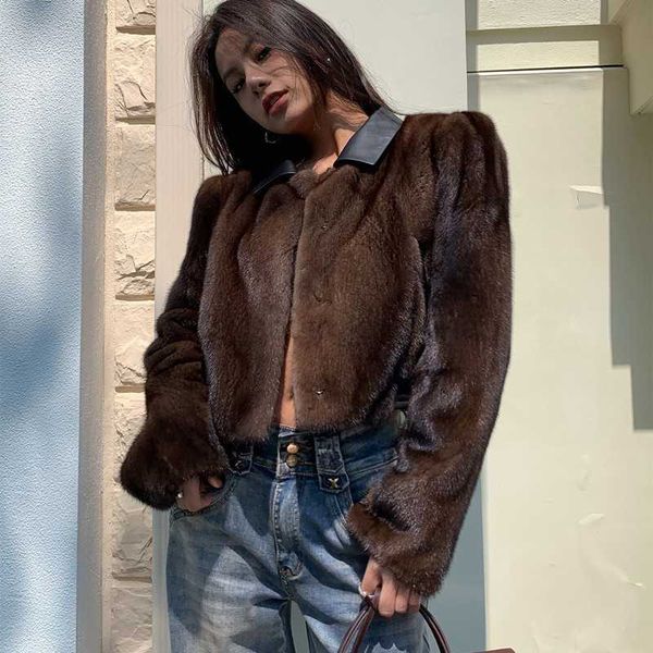 

women's fur faux fur women's mink fur imitation short winter new fur coat casual jacket, Black