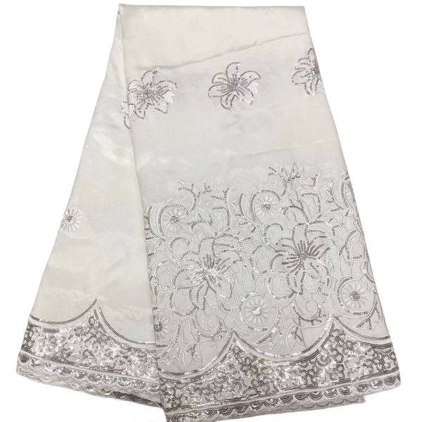 

white george lace sewing fabric wedding dress african women 5 yards embroidery textile clothing nigerian ladies banquet party apparels 2023, Black;white