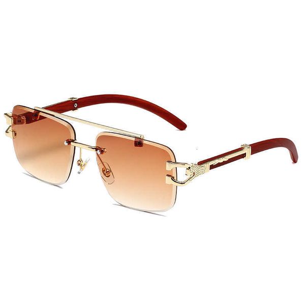 

2023 new wood grain leopard head Sunglasses Women's and men's double beam cut edge sun protection sunglasses 45H0