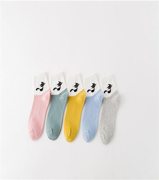 

10 pairs womens lovely cat prints funny socks casual cotton crew animal socks for girls women7799044, Black;white