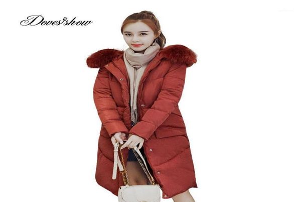

hooded fur collar winter down coat jacket long warm women cottonpadded casaco feminino abrigos mujer invierno wadded parkas 0313628758, Black