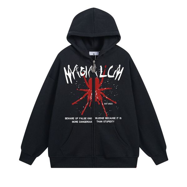 

100% cotton graphic oversized spider hoodie zip up men women letter printing heavy weight hip hop streetwear tracksuit650, Black