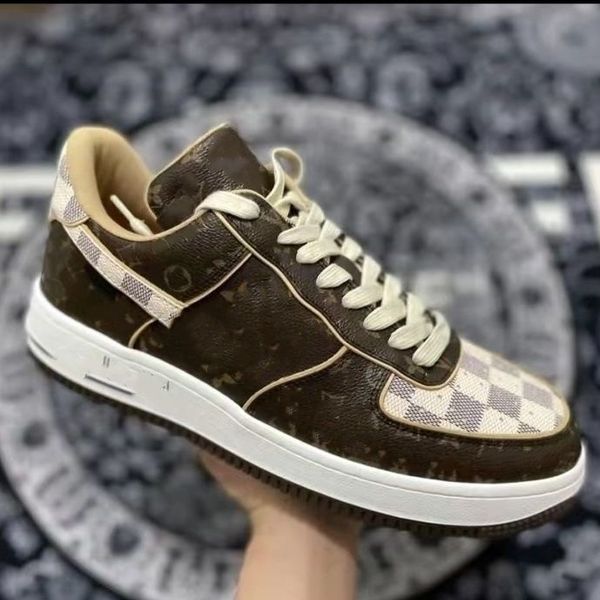 

designer men casual shoes women sneaker white green red force1 low brown damier limit edition low lace-up sneakers 14, Red;white