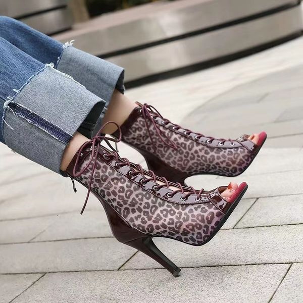 

sandals 2023 women fashion leopard open toe high heels dancing shoes comfort zipper peep summer 230830, Black