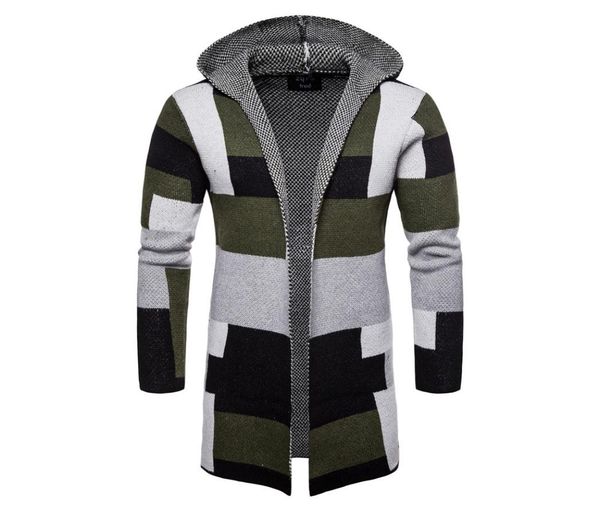 

long cardigan men sweater knit thick winter hooded mid long cardigan men sweater man patchwork design mens cardigans sweater male 2456948, White;black