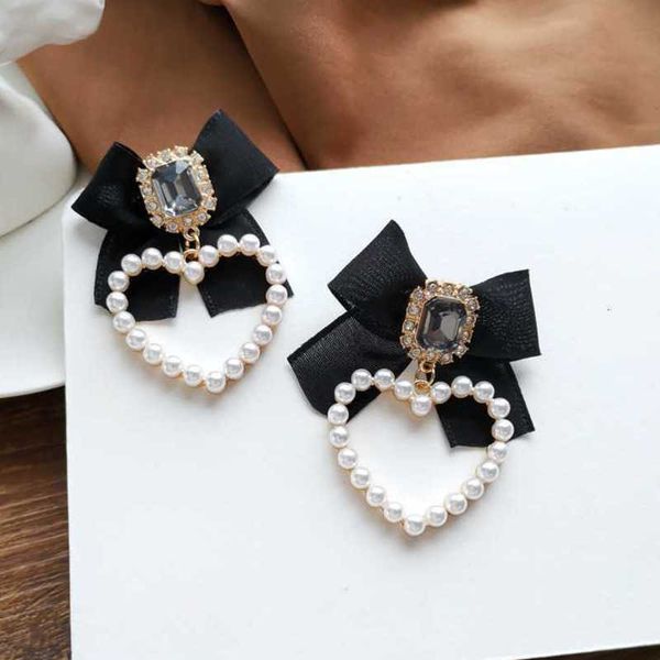 

stud stud s925 needle sweet jewelry black bowknot earrings design crystal glass simulated pearls heart for girl r230830, Golden;silver