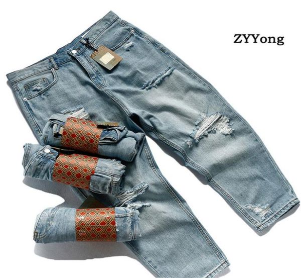 

summer new fashion ripped man jeans ankle length loose plus size hip hop hole light blue homme denim pants streetwear trousers65987958471