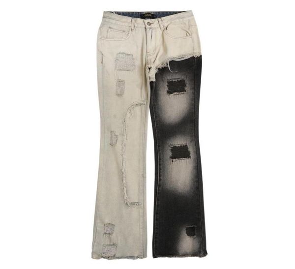 

pants vintage skinny flared jean men039s washed destroyed patchwork denim jeans hip hop ripped women8220088, Black;brown