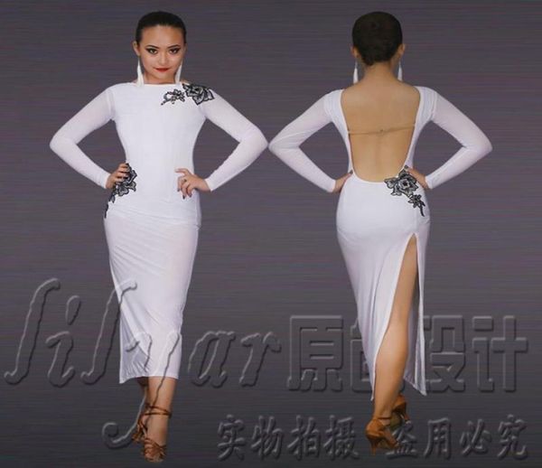 

stage wear white latin dance dress long sleeve backless women tango competition samba performance show costume7005421, Black;red