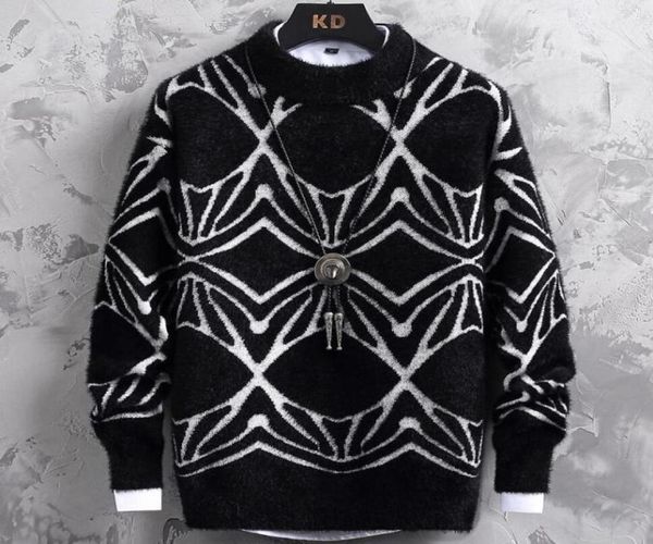 

men039s sweaters 2021 winter fashion mink cashmere sweater men thick warm christmas jumper half turtleneck male pullover5285497, White;black