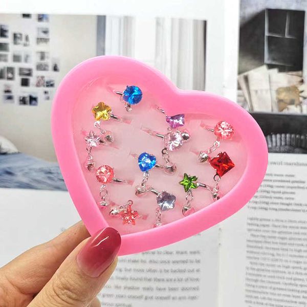 

new children's ring 12 love boxed rhinestone hand ornaments girls toy ring rhinestone meson, Red;brown