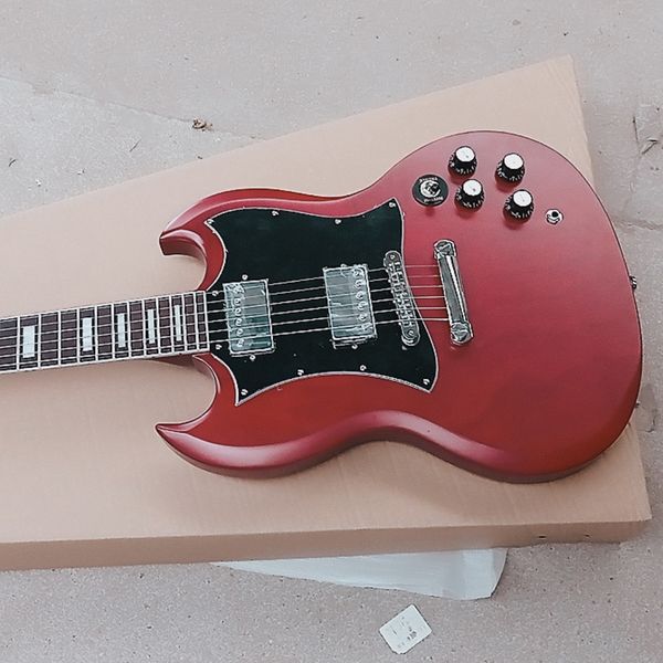 

custom shop sg custom stain wine red electric guitar with larger pickguard and all chrome hardware