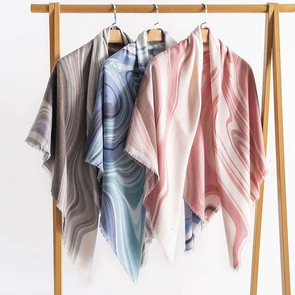 

stripe gradually changing cashmere scarf womens winter national style water ripple pattern color blocking warm, Blue;gray