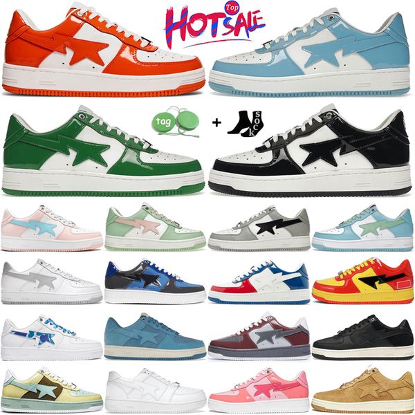 

designer bathing running shoes shark low sk8 bapeds patent leather black white blue camouflage skateboarding jogging men women casual sports
