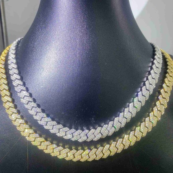 

trending hiphop jewelry chain yellow gold plated moissanite diamond 10mm sterling 925 silver cuban chain necklace