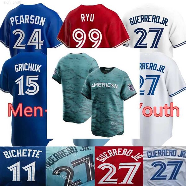 

2023 all-star city men women youth toronto blue 17 jose berrios 37 chad green 93 yimi garcia 25 daulton varsho jays baseball jersey, Blue;black
