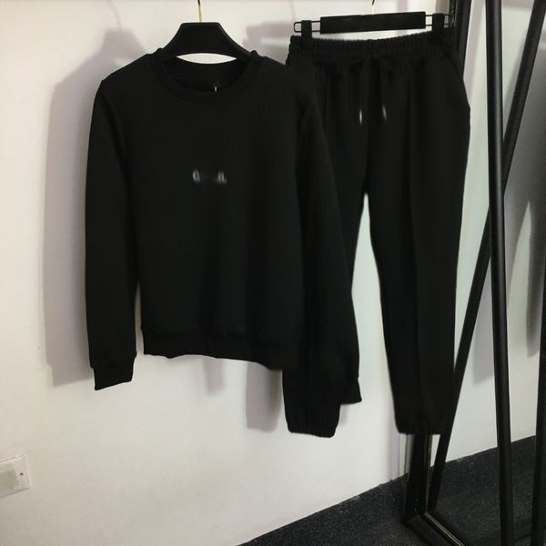 

825 2023 milan style autumn brand same style two pieces sets crew neck white black flora print long pants empire long sleeve womens clothes