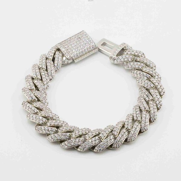

hip hop men two rows iced out jewelry necklace 925 silver moissanite diamond cuban chain