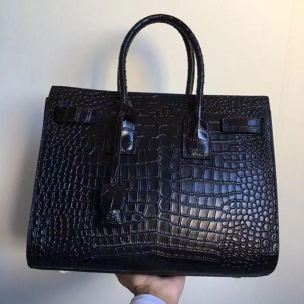 

2023 new high-end accordion bag briefcase handbag first layer imported cowhide embossed crocodile pattern genuine leather original men's and women's hand fashion