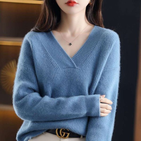 

spring and autumn style v neck woolen sweater womens lazy wind all matching warm loose thin, White;black