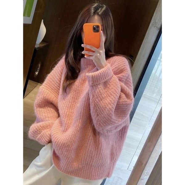 

korean style lazy sweater pink loose pullover first love female autumn and winter cashmere, White;black
