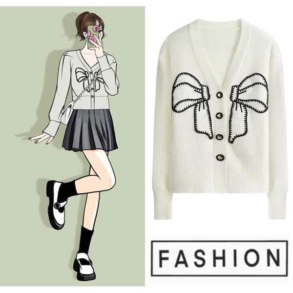 

v neck cardigan sweater womens slimming short autumn and winter korean design niche coat, White;black