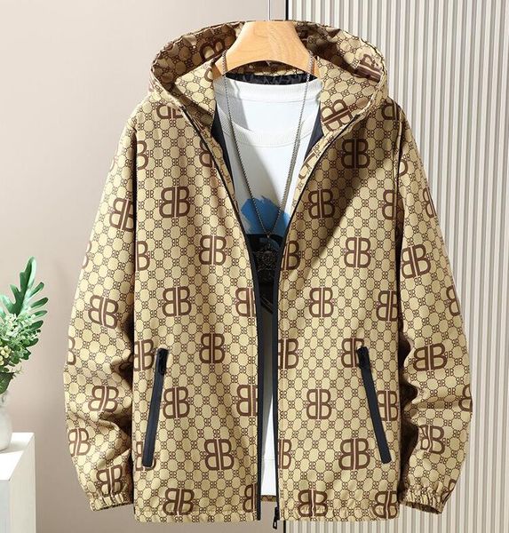 

new designer mens jacket b full print outwear hooded windbreaker coats zipper oversize jackets loose outerwear sport men's clothing 5xl, Black;brown