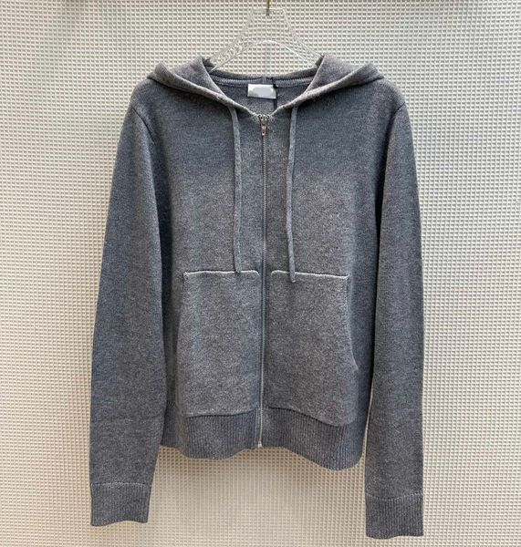 

women's sweater european fashion brand grey wool and cashmere blended hooded zippered sweater, White;black