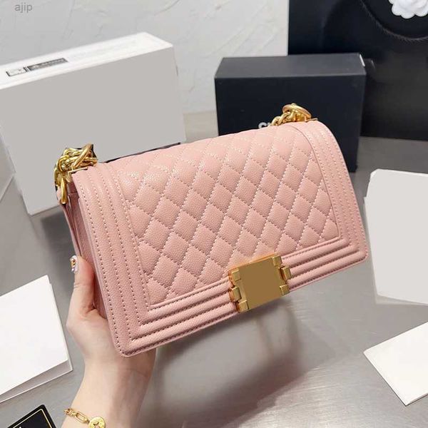

luxury designer classic caviar leather boy shoulder bags with diamond lattice gold metal hardware chain adjustable strap crossbody le handba