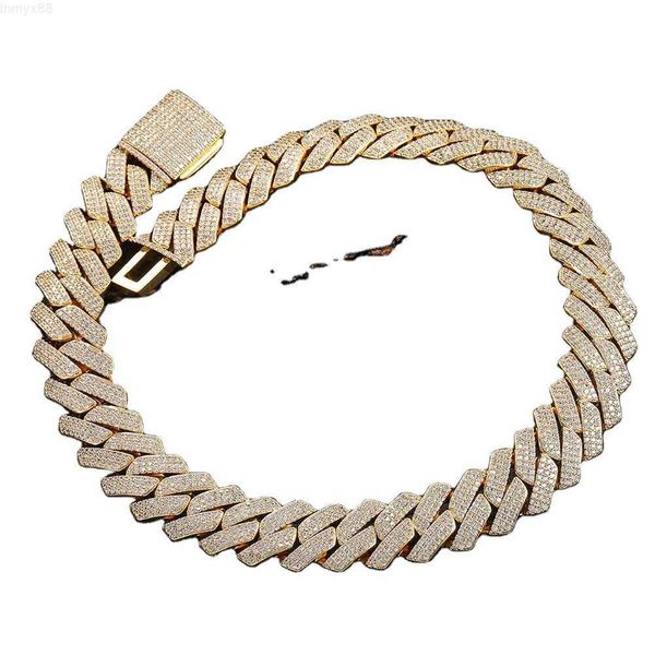 

hip hop jewelry 20mm thick cuban link diamond necklace for men gold plated miami cuban chain iced out cz prong cuban link chain, Silver