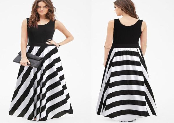 

new black and white stripes dresses summer vest maxi dress round neck high waist irregular skirt nre03y199z252119146
