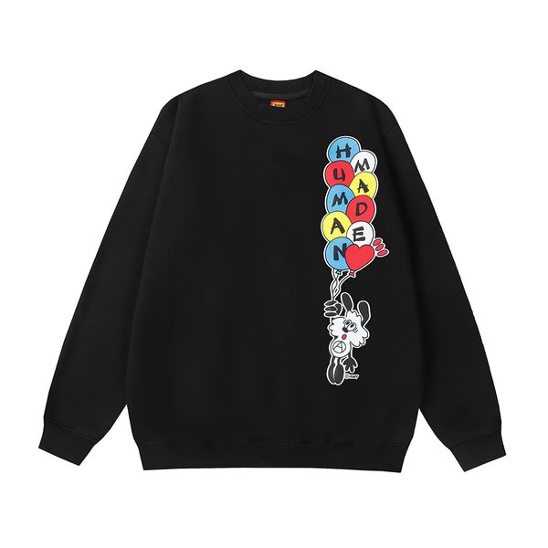 

cute color letter cartoon baggy fleece sweater for men and women pullover oversized sweatshirts, Black