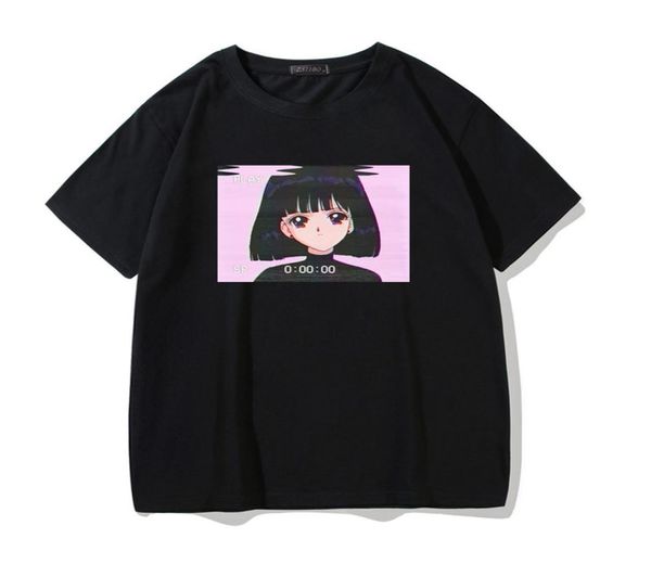 

anime vaporwave oversized t shirt men sad girl japanese sailor saturn moon fashion punk men039s tshirt harajuku retro tee 8044943, White;black