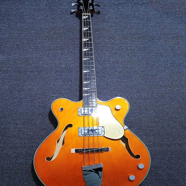 

electric guitar 4-string orange bass 2-pickups flame maple mirror pickguard