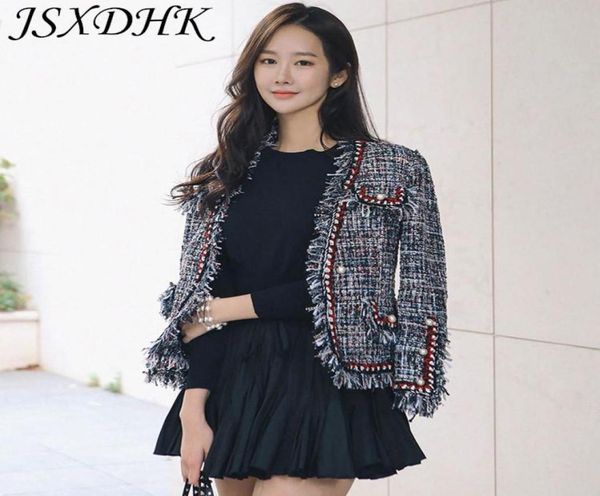 

women039s jackets jsxdhk runway women tassel pearl outerwear 2023 autumn winter tweed thick weave long sleeve fema1760727, Black;brown