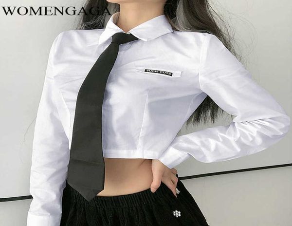 

womengaga academic tie longsleeved shirt women039s autumn korean allmatch white short lapel student blouse uy8j 2106035245037