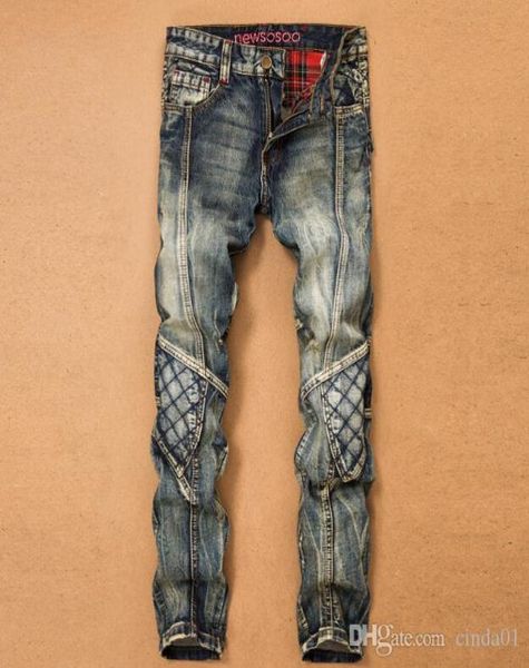

men clothing vintage jeans slim fit pencil pants long ripped distressed straight elastic denim pants destroyed ripped jeans6668942, Blue