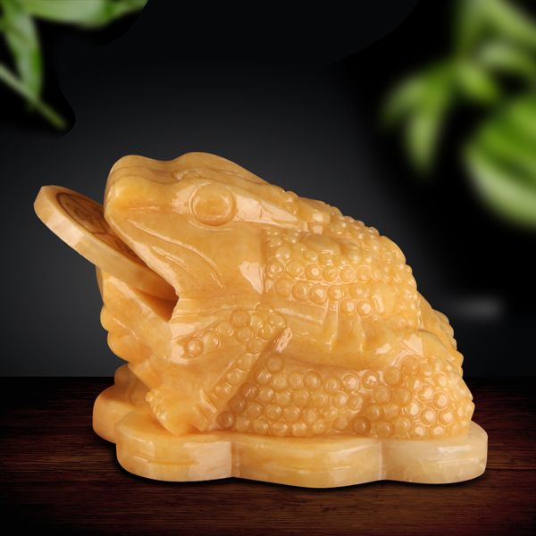 

natural jade cream-colored spittor furnishing articles three fine jade cicada golden toad office three feet jade carving crafts, Black