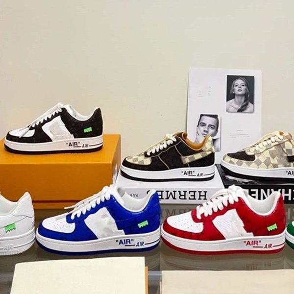 

designer men casual shoes women sneaker white green red force1 low brown damier limit edition low lace-up sneakers 17, Red;white