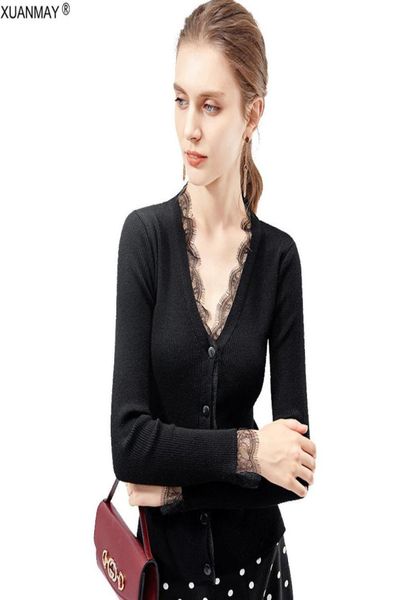 

spring women039s cardigan sweater black thin knit sweater cardigan elegant ladies lace trim button cardigan women 2019303764, White;black