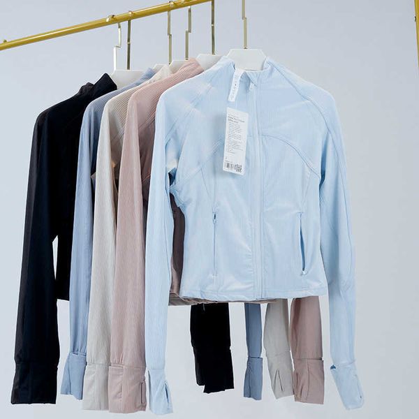 

ll jacket coat yoga cropped ribbed coats tight fit jacket elastic solid color cardigan sportswear women