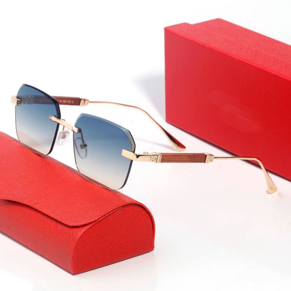 

square frame fashion mens sunglasses designer polished gold plated rimless frames red wood decorative arms timeless classic sunglasses fast, White;black