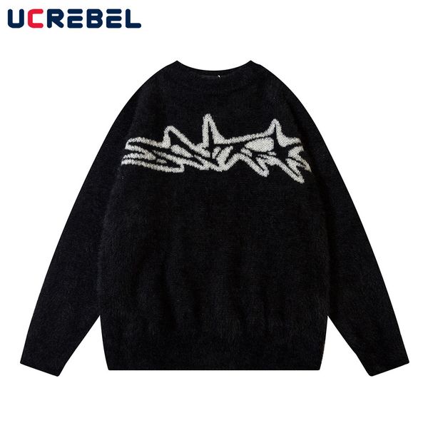 

men s sweaters jacquard knitted sweater mens autumn winter loose casual long sleeve high street round neck pullover men 230830, White;black