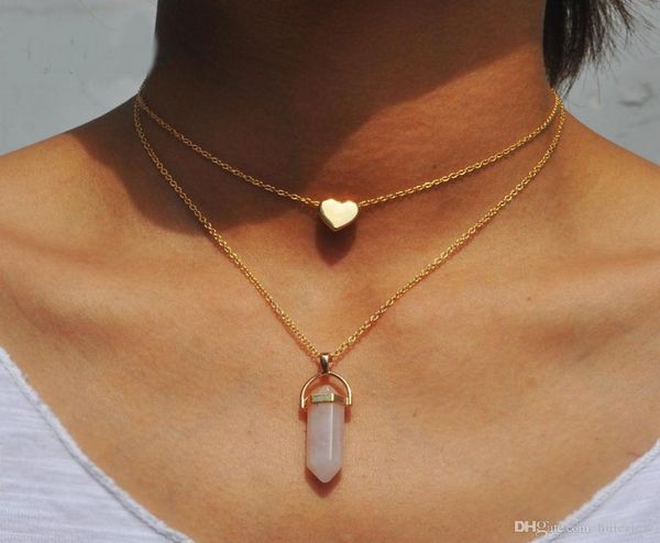 

necklace gold jewelry healing crystals amethyst rose quartz chakra healing natural stone pendants gold chain necklaces3728906, Silver